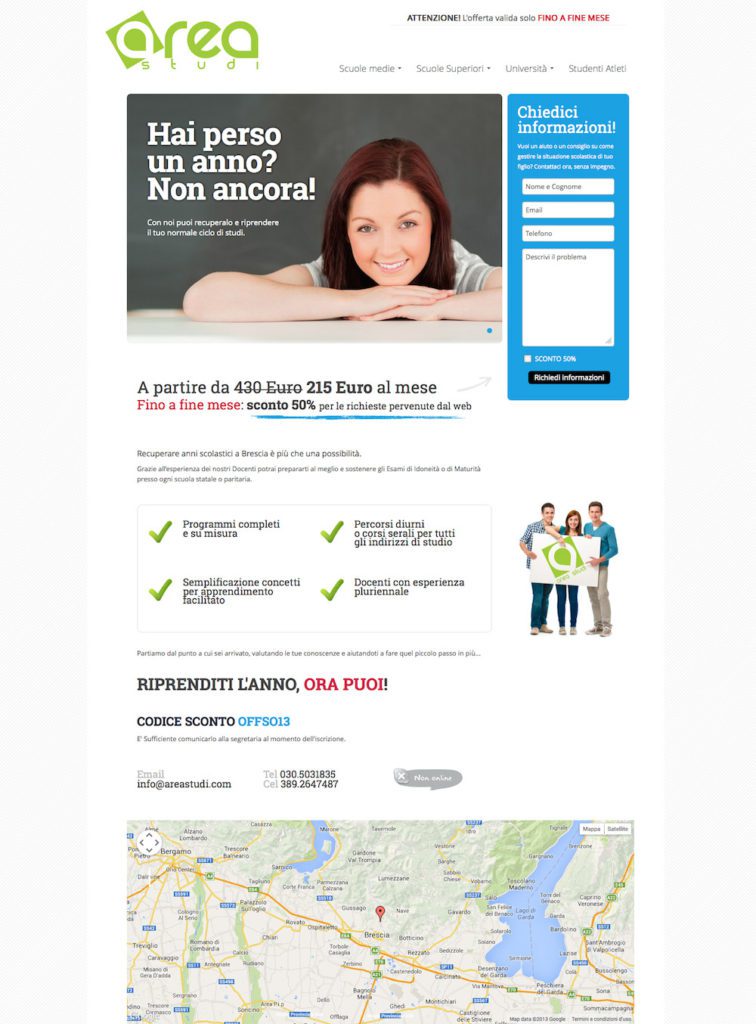 AreaStudi, la landing page